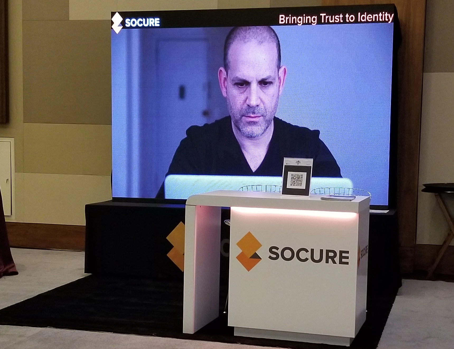 10x6 tabletop LED booth with LED video display, branded counter, and compact trade show layout