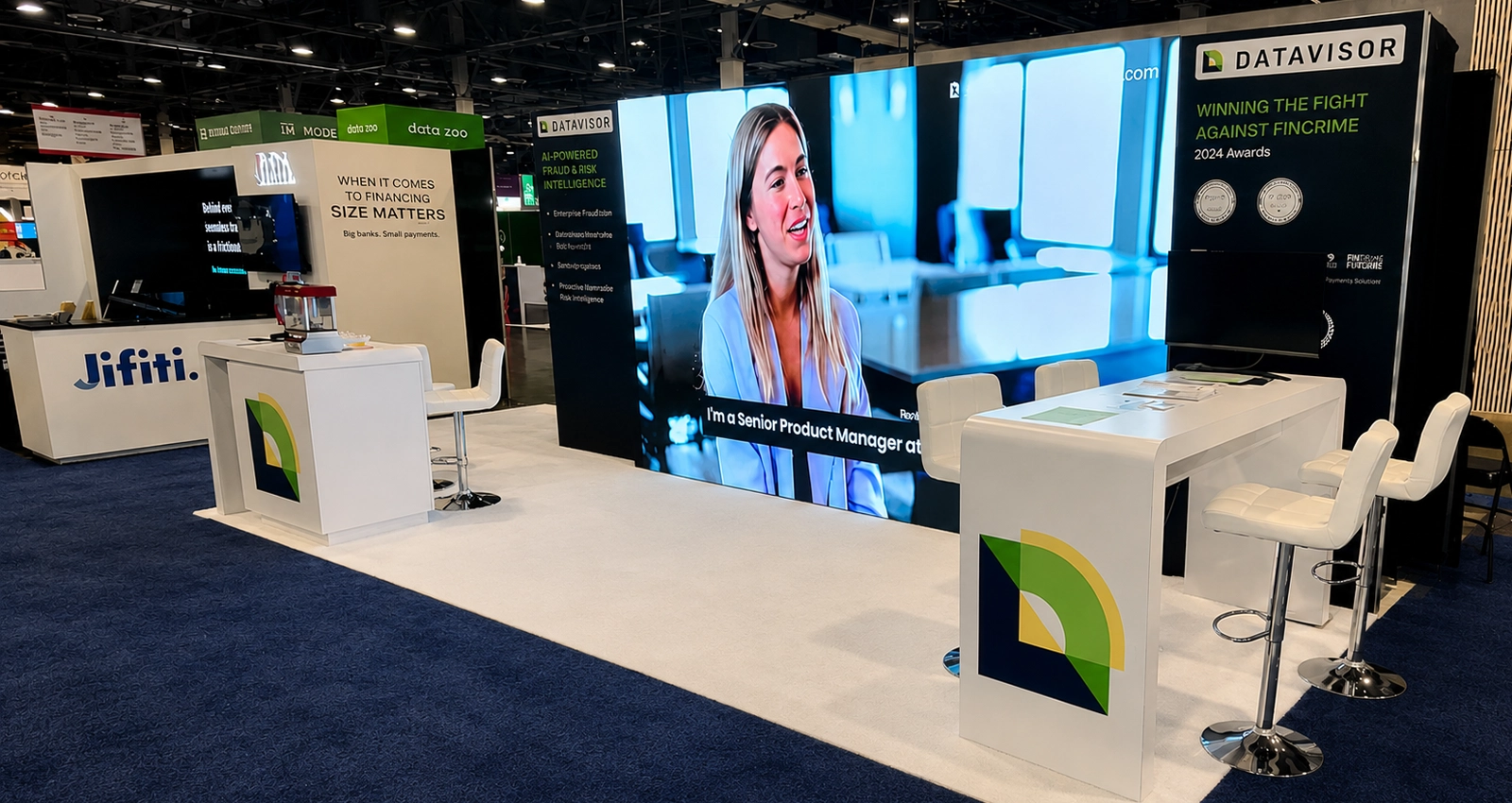 Money 20/20 booth rentals with LED video wall, exhibit design, counters, and Las Vegas show-floor support