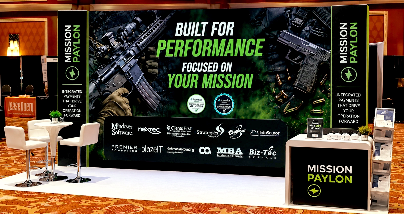 SHOT Show 2027 booth rentals with LED video wall, exhibit design, hanging sign, and Las Vegas show-floor support